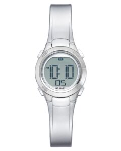 amazon essentials women's digital chronograph resin strap watch, silver