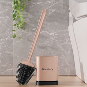 silicone toilet bowl brush with holder: long handle toilet brush and holder set for bathroom, wall mounted toilet scrubber cleaner brush(gold)