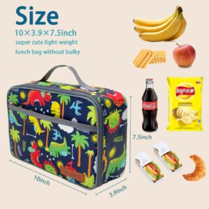 Kulle Lunch Box for Boys,Insulated Lunch Bags for Women/Men,Washable Lunch Box for Men and Reusable Lunch Boxes for School, Work, Picnic or Travel,Astronaut Shark Camo Space(Dinosaur)