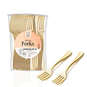 mini gold fork, gold plastic tasting fork, (4 inch 36 count) gold mini plastic forks for ice cream sampling, appetizers tasting, puddings, gelato, cockatils - posh setting