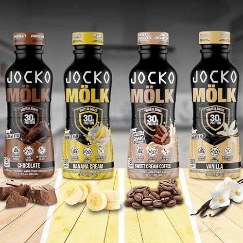 Jocko Mölk Protein Shakes – Naturally Flavored Protein Drinks, KETO Friendly, No Added Sugar, 30g Grass Fed Protein - Ready to Drink, 12 FL Oz, 12pk, Liquid (Vanilla)