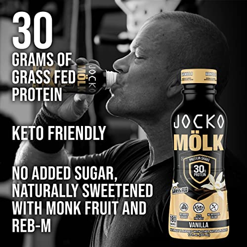 Jocko Mölk Protein Shakes – Naturally Flavored Protein Drinks, KETO Friendly, No Added Sugar, 30g Grass Fed Protein - Ready to Drink, 12 FL Oz, 12pk, Liquid (Vanilla)