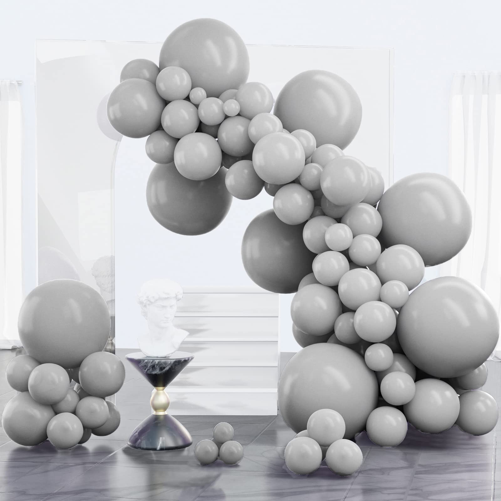 PartyWoo Gray Balloons, 100 pcs Matte Gray Balloons Different Sizes Pack of 18 Inch 12 Inch 10 Inch 5 Inch Grey Balloons for Balloon Garland or Balloon Arch as Birthday Party Decorations, Gray-Y71