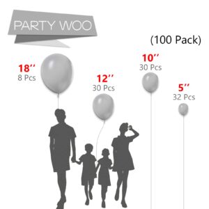 PartyWoo Gray Balloons, 100 pcs Matte Gray Balloons Different Sizes Pack of 18 Inch 12 Inch 10 Inch 5 Inch Grey Balloons for Balloon Garland or Balloon Arch as Birthday Party Decorations, Gray-Y71