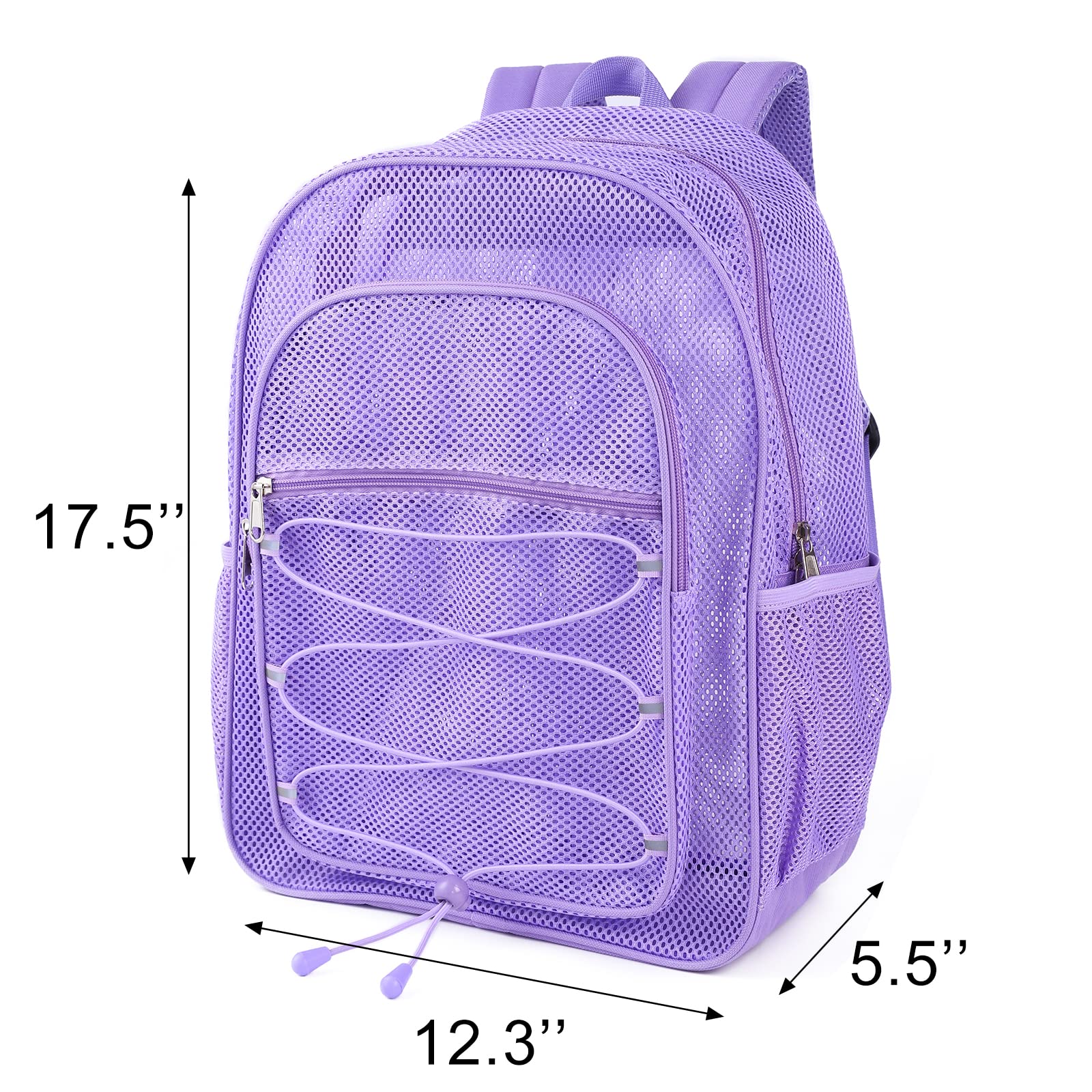 COVAX Heavy Duty Mesh Backpack, See Through College Mesh Backpack, Semi-transparent Mesh Bookbag with Bungee and Comfort Padded Straps for Commuting, Swimming, Beach, Outdoor Sports (Purple)