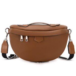 Eslcorri Crossbody Bags for Women - Fashion Sling Purse Shoulder Bag Fanny Pack Leather Causal Chest Bum Bag with Adjustable Wide Strap for Workout Traveling Running Shopping - Brown