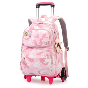 Rolling Backpack for Girls Elementary School Students with Wheels Bookbags Kids trolley Tie Rod Schoolbag Teens Travel Bag