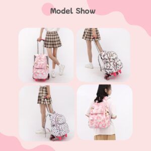 Rolling Backpack for Girls Elementary School Students with Wheels Bookbags Kids trolley Tie Rod Schoolbag Teens Travel Bag