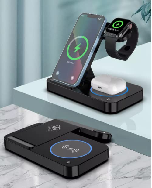 Wireless Charging Station, 15W Fast Charging Station, 4 in 1 Fast Wireless Charging Dock for iPhone 15/14/13/12/Pro Max/XS/XR/X, IWatch 7/6/5/4/3/2/XS, AirPods Pro/3/2