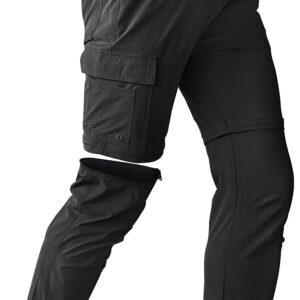 Mens Hiking Convertible Pants Waterproof Lightweight Quick Dry Zip Off Fishing Travel Safari Outdoor Cargo Work Trekking trousers Black 36