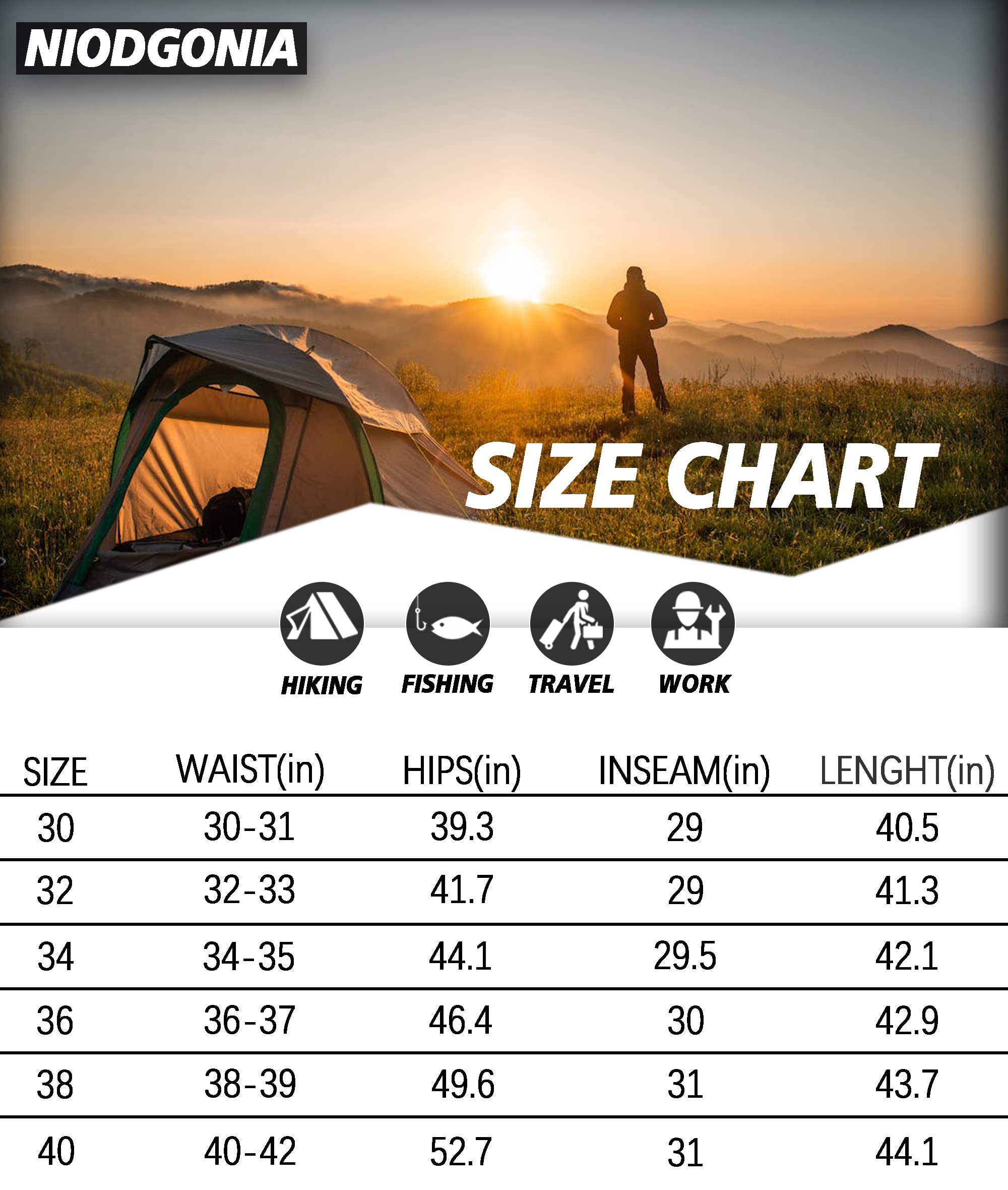 Mens Hiking Convertible Pants Waterproof Lightweight Quick Dry Zip Off Fishing Travel Safari Outdoor Cargo Work Trekking trousers Black 36