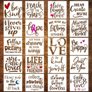 20 piece inspirational word stencil set, stencils for painting on wood, canvas - quotes include dream, faith hope love - stencils for crafts reusable – art stencils for drawing & signs - 8 inch