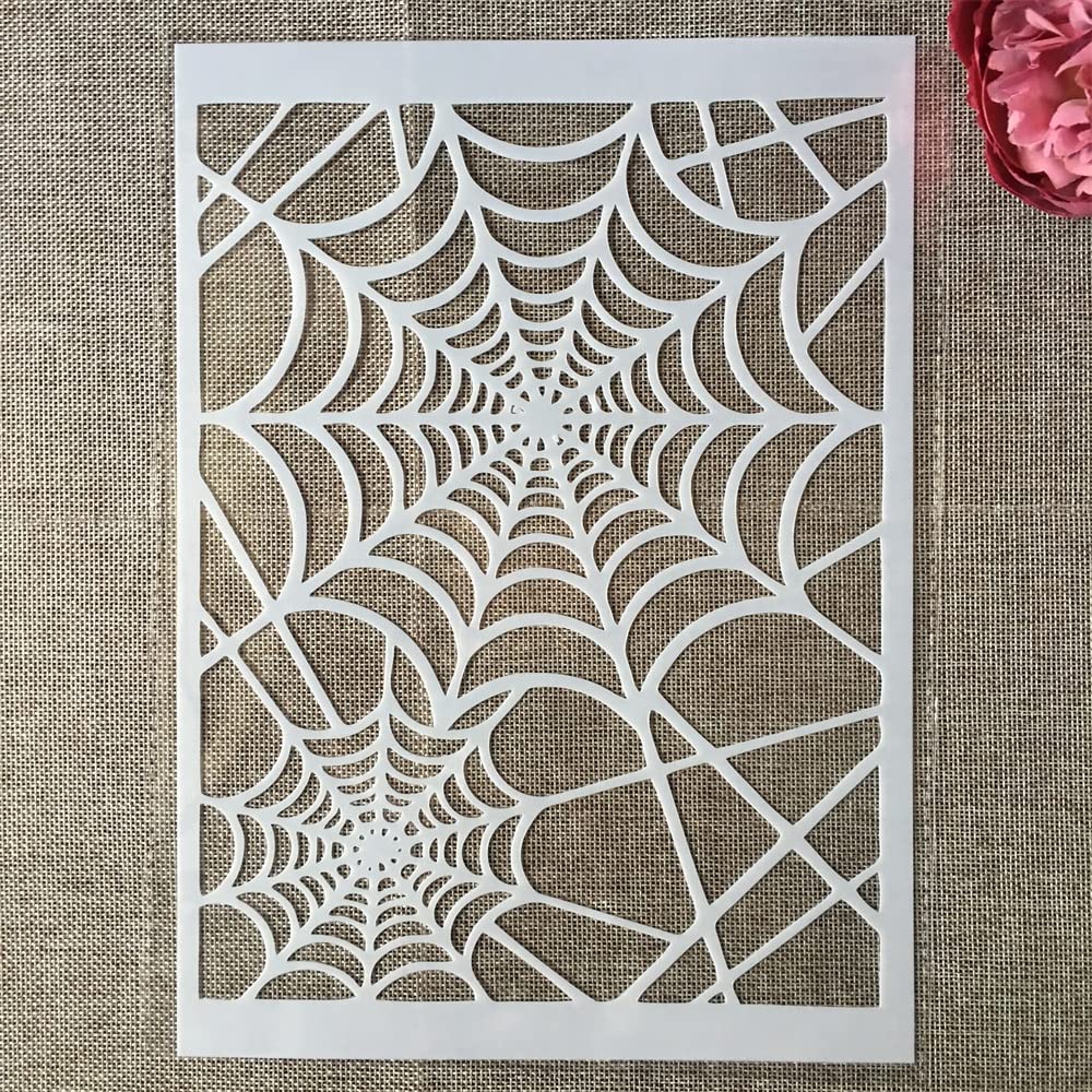 TIAMECH A4 Spider Web Net Stencils for Painting on Wood Reusable Halloween Layering Stencil DIY Scrapbook Coloring Decorative Size 8.3 x 11.7inch Templates