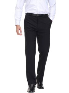 soojun men's classic fit hidden expandable waist flat front dress pant, black, 34wx30l