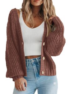 prettygarden solid color casual womens fall fashion 2023 open front short chunky cardigan sweaters for women soft outwear (coffee,small)