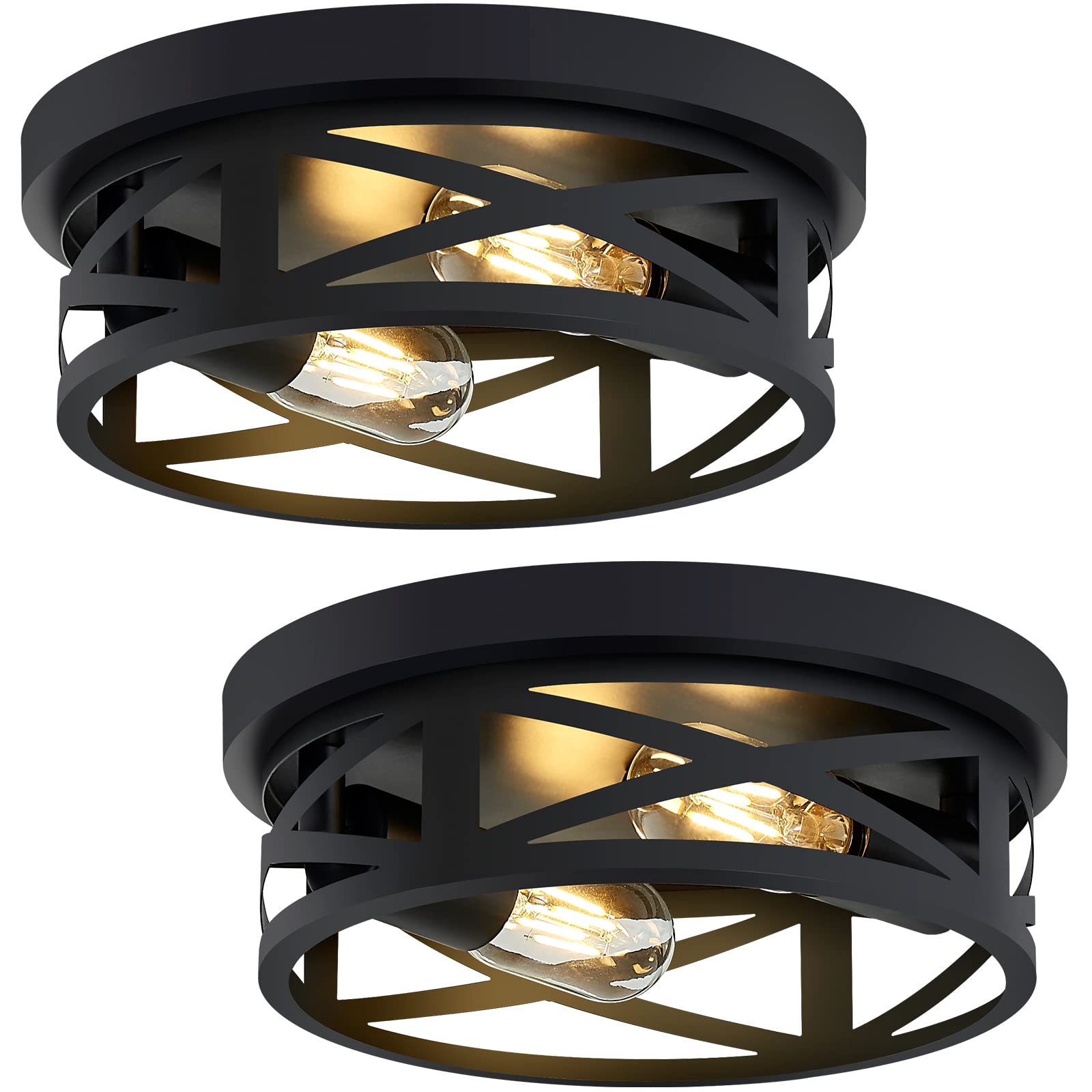 ZHU YAN 2 Pack Black Flush Mount Ceiling Light,Industrial Farmhouse Metal Cage Black Light Fixtures Ceiling Mount for Kitchen Entryway Hallway E26 Base (10.63in)