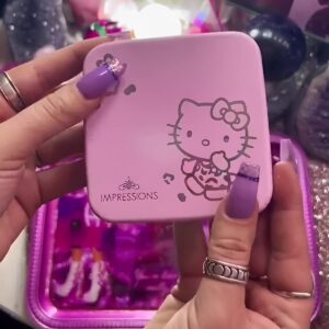 Impressions Vanity Hello Kitty Supercute Compact Mirror with Touch Sensor Switch for Adjustable Brightness, Lighted Makeup Mirror with LED Lights and 2X Magnifying Mirror Top (Pink)