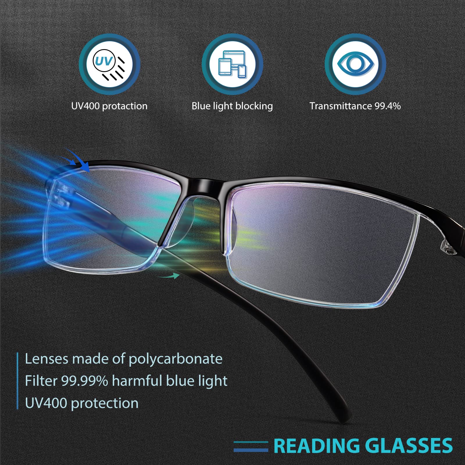 Gaoye 6 Pack Reading Glasses Men, Blue Light Blocking Readers, Mens Prescription glasses, 2.0