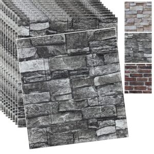 10pcs 3d wall panels peel and stick 3d brick wallpaper peel and stick faux stone wall panel foam brick self-adhesive wallpaper (black,10pcs)