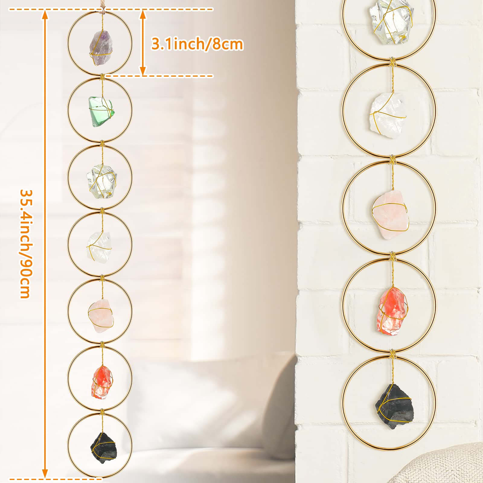 2 Pcs Raw Crystal 7 Chakra Gemstone Wall Decor Crystal Chakra Hanging Decor Window Meditation Hanging Ornament for Home Yoga Meditation Good Luck Mom Gifts Christmas Birthday Ornaments