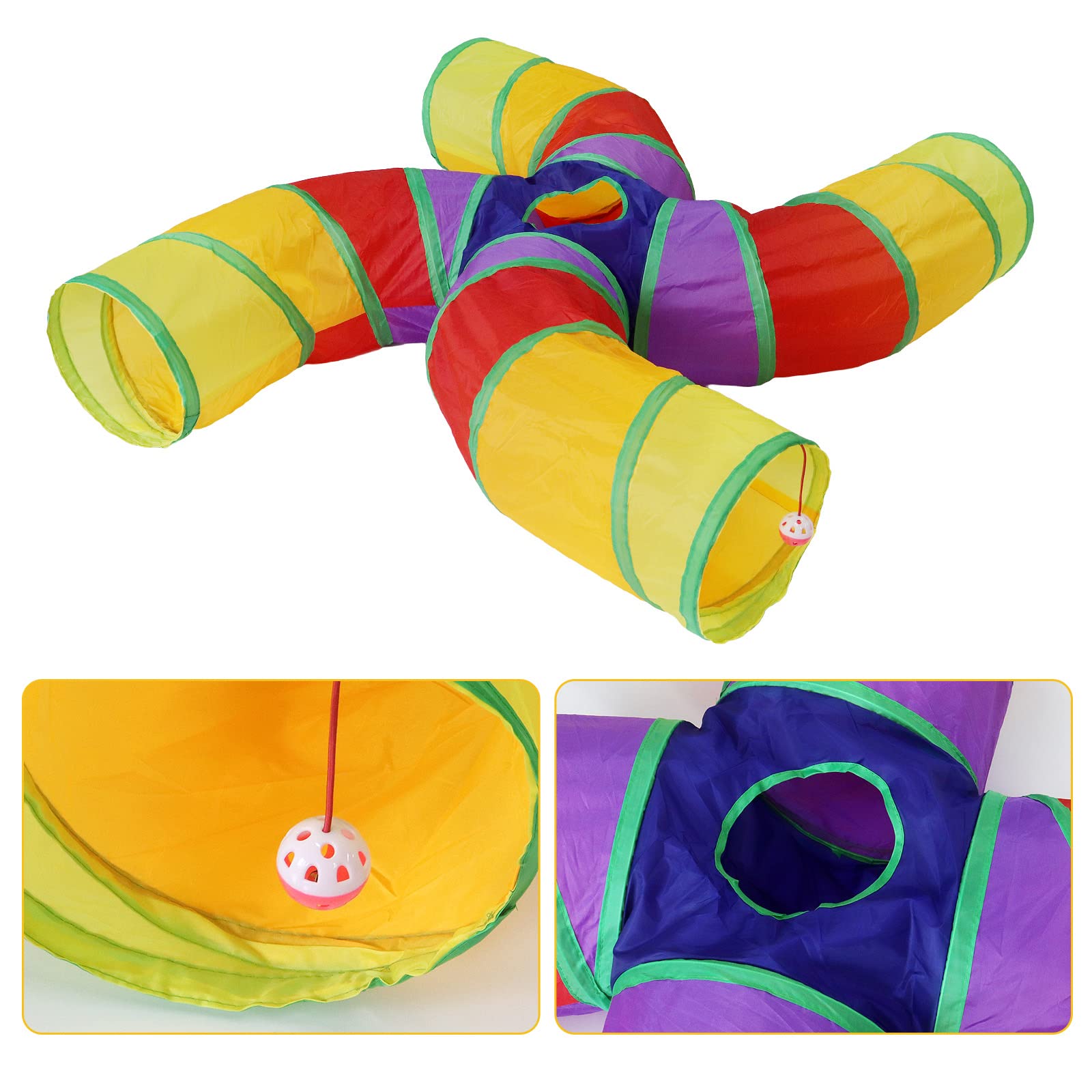 Bemodst Cat Tunnel for Indoor Cats Large,Cat Tubes and Tunnels Collapsible S-Shape Cat Tubes Kitty Tunnels Interactive Cat Toy with Storage Bag for Cat Small Dogs Ferret Rabbit (Colored 4-Way)