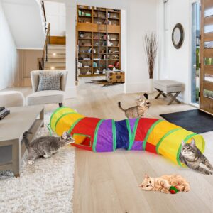 Bemodst Cat Tunnel for Indoor Cats Large,Cat Tubes and Tunnels Collapsible S-Shape Cat Tubes Kitty Tunnels Interactive Cat Toy with Storage Bag for Cat Small Dogs Ferret Rabbit (Colored 2-Way)