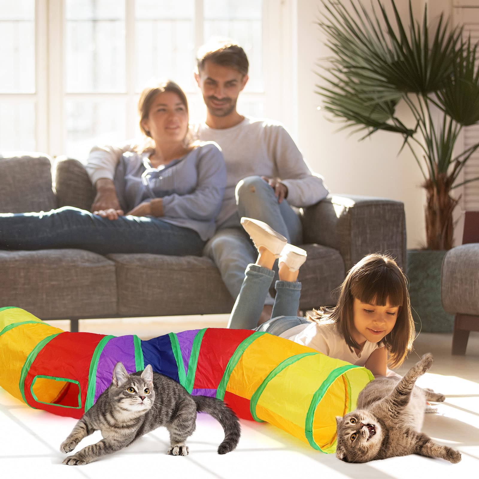 Bemodst Cat Tunnel for Indoor Cats Large,Cat Tubes and Tunnels Collapsible S-Shape Cat Tubes Kitty Tunnels Interactive Cat Toy with Storage Bag for Cat Small Dogs Ferret Rabbit (Colored 2-Way)