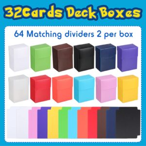 32 Pack Deck Cards Boxes, Large Capacity with 64 Dividers, Fits 80+ Cards Trading Card Storage Organizer Cases for Trading Cards, Sports and Games