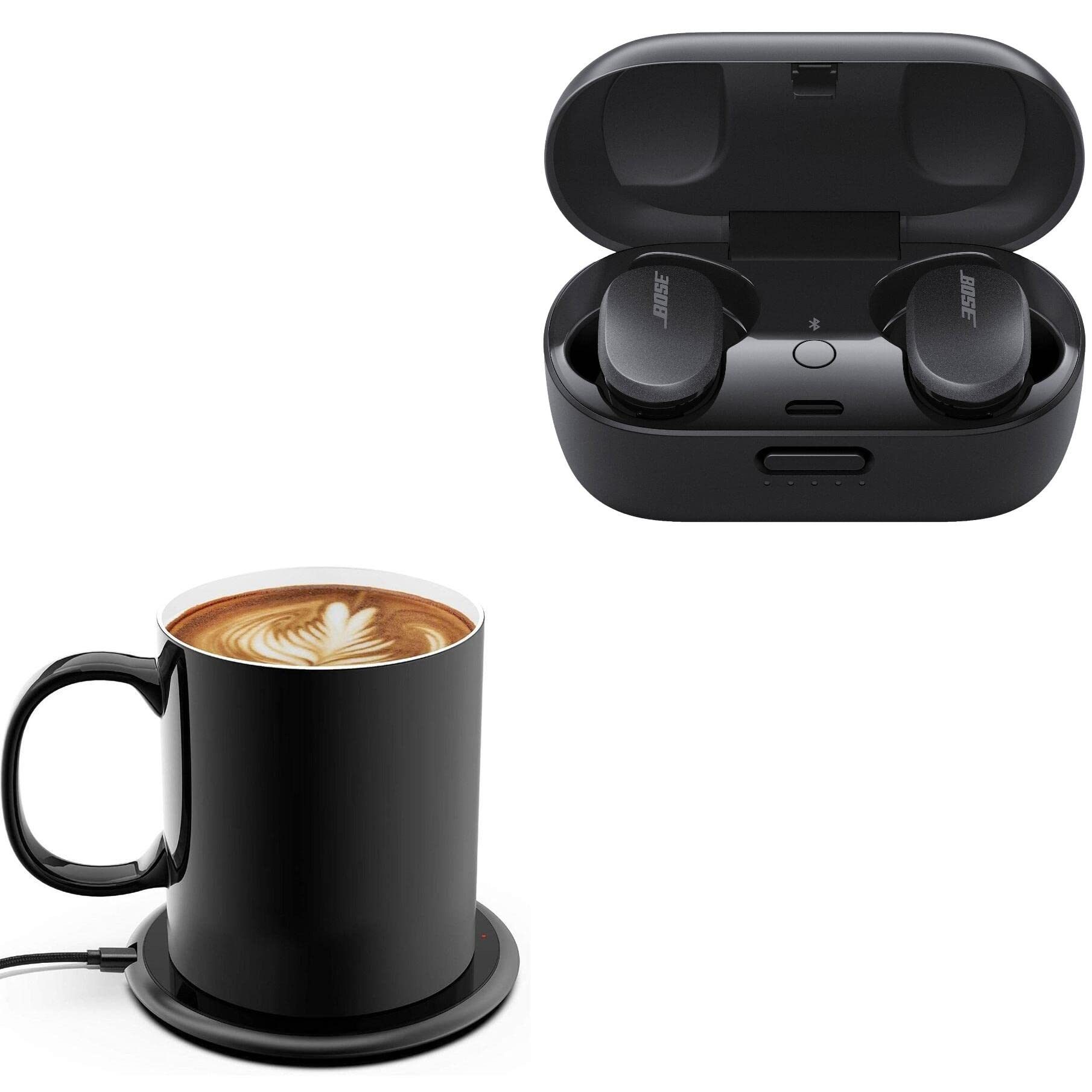 BoxWave Charger Compatible with Bose QuietComfort Earbuds (Charger by BoxWave) - HottieMug with Wireless PowerDisc Charger (15W), Qi Wireless 15W Mug Warmer Coffee Desktop Charger - Jet Black