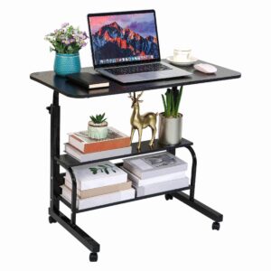 Home Office Study Desk Corner Desk for Small Space Rolling Desk Mobile Computer Desk Portable Desk for Bedrooms Adjustable Desk Writing Desk with Storage Gaming Table Size 31.5x15.7 Incn Pure Black