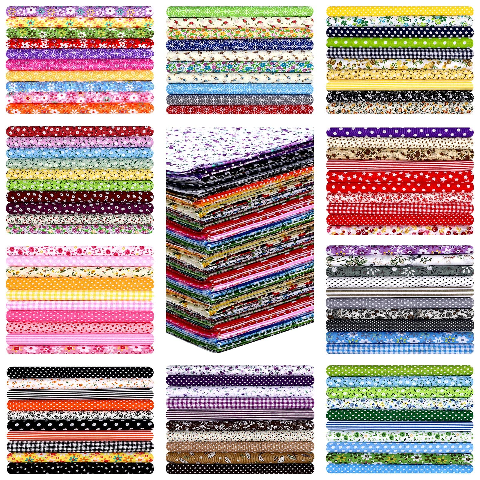 100 Pcs 10 x 10 Inches Cotton Fabric Square No Repeat Patchwork Fabrics Cotton Printed Floral Craft Fabric Patchwork Bundles Flower Quilting Fabric Craft for DIY Sewing Cloths Handmade Accessories