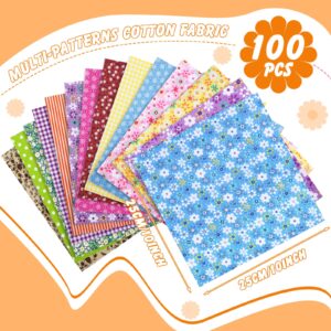 100 Pcs 10 x 10 Inches Cotton Fabric Square No Repeat Patchwork Fabrics Cotton Printed Floral Craft Fabric Patchwork Bundles Flower Quilting Fabric Craft for DIY Sewing Cloths Handmade Accessories