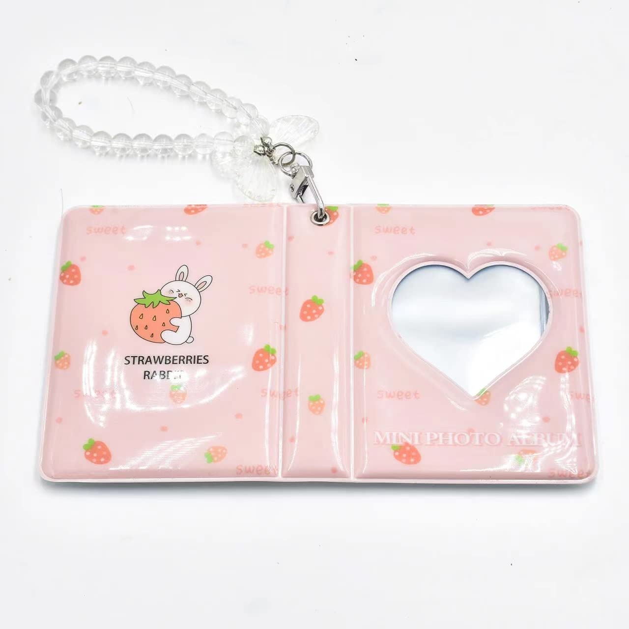 GOLDEN STRAWBERRY 4 PCS 6 Inch Photo Album 16 Pockets Photo Storage with Keychain Mini Photo Album Keychain for Picture Photo Card Holder Storage Book Wedding Anniversary Valentine Gift (Pink)