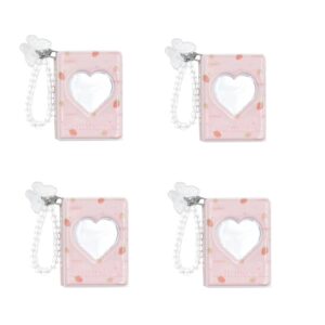 GOLDEN STRAWBERRY 4 PCS 6 Inch Photo Album 16 Pockets Photo Storage with Keychain Mini Photo Album Keychain for Picture Photo Card Holder Storage Book Wedding Anniversary Valentine Gift (Pink)