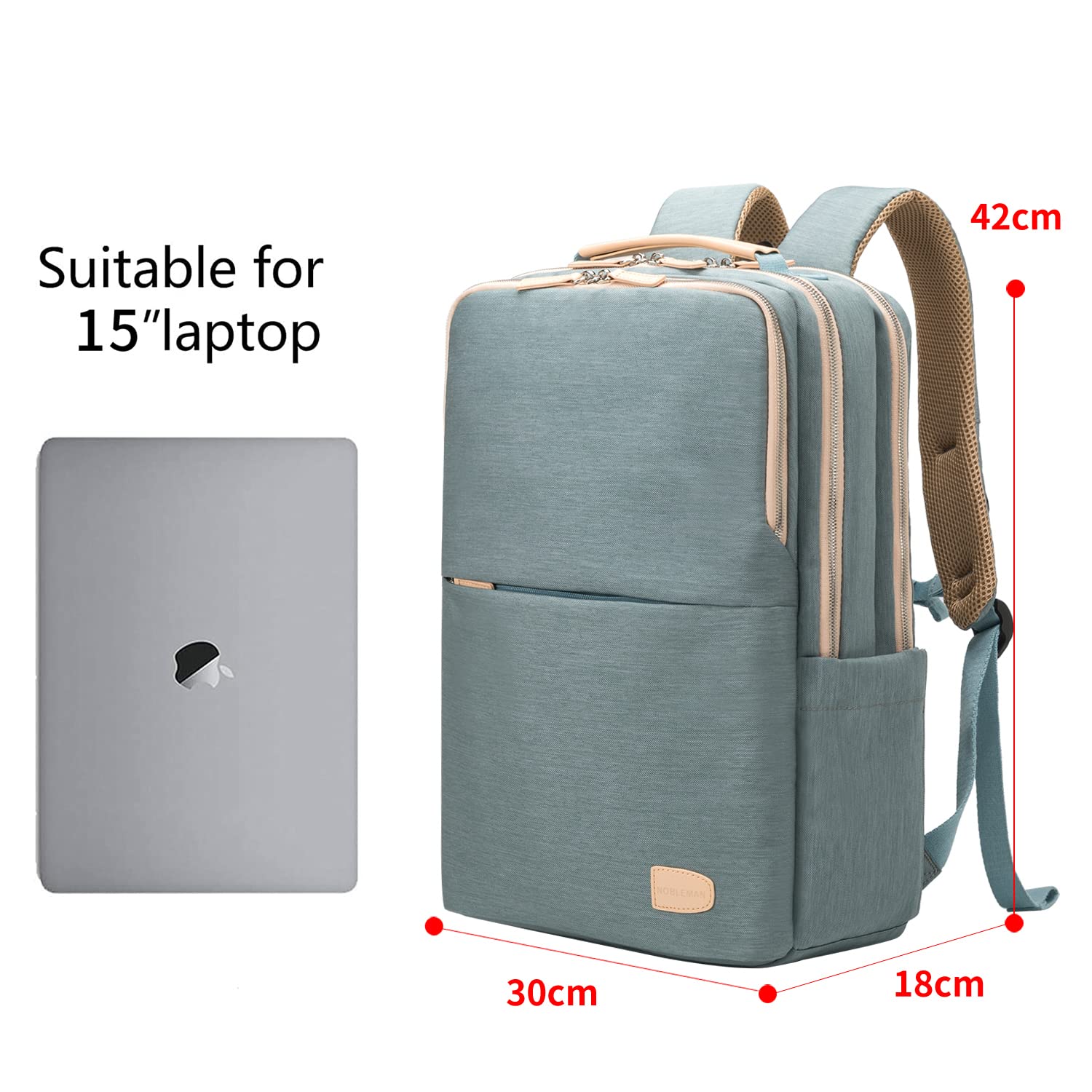 NOBLEMAN Backpack for women and man,Waterproof travel work Backpack, 15.6 Inch Laptop Backpack, Daypack, with USB (Aqua Plus)