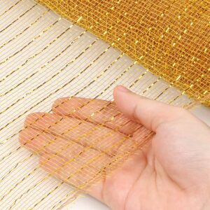 MIKIMIQI 2 Pack Deco Mesh 5.9 Inch x 30 Feet Decor Mesh Ribbon with Metallic Foil Deco Mesh Wreath Supplies Ribbons Mesh Roll for Spring Wreaths, Swags, Craft, Party Decoration (Gold Dark)