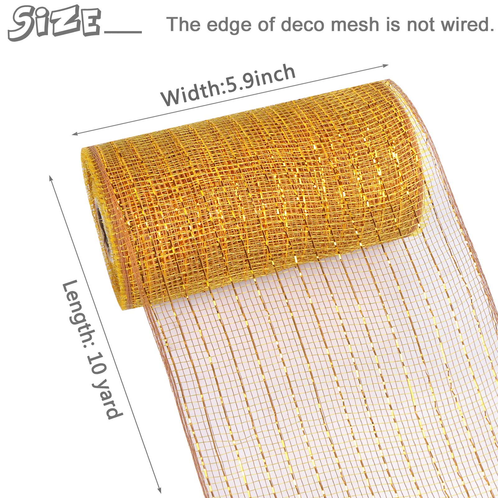 MIKIMIQI 2 Pack Deco Mesh 5.9 Inch x 30 Feet Decor Mesh Ribbon with Metallic Foil Deco Mesh Wreath Supplies Ribbons Mesh Roll for Spring Wreaths, Swags, Craft, Party Decoration (Gold Dark)