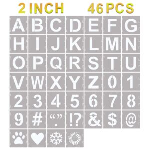 yeajon 46 pcs 2 inch letter stencils symbol numbers craft stencils, reusable alphabet templates interlocking stencil kit for painting on wood, wall, fabric, rock, sign