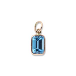 Swiss Blue Topaz Charm 6x4 Emerald Shape Handmade In 14k Rose Gold