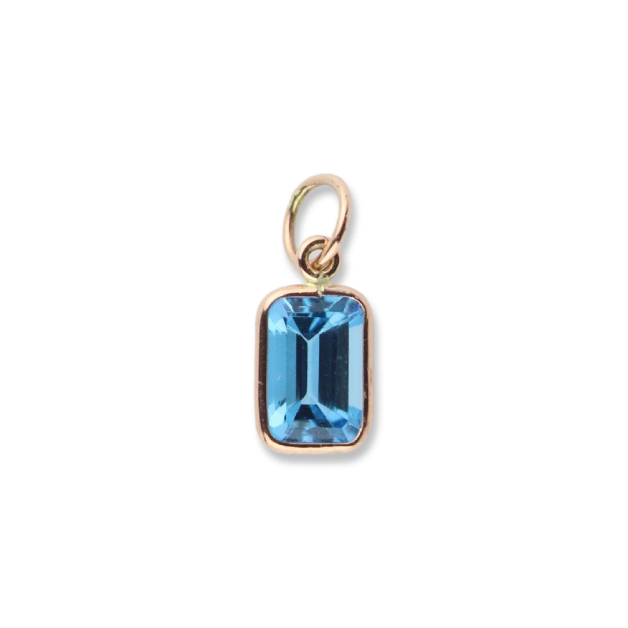 Swiss Blue Topaz Charm 6x4 Emerald Shape Handmade In 14k Rose Gold