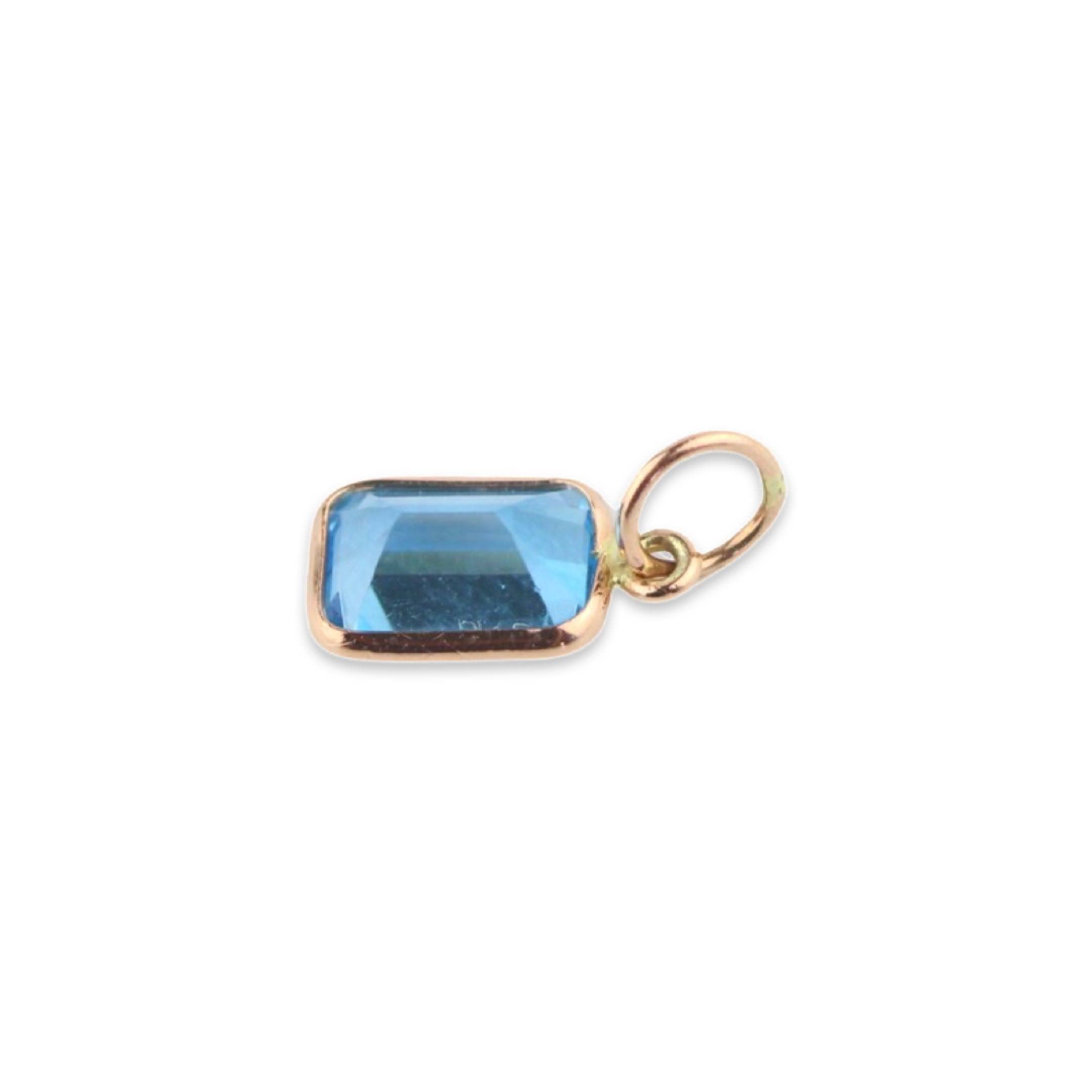 Swiss Blue Topaz Charm 6x4 Emerald Shape Handmade In 14k Rose Gold