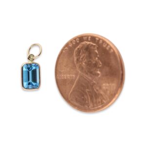 Swiss Blue Topaz Charm 6x4 Emerald Shape Handmade In 14k Rose Gold