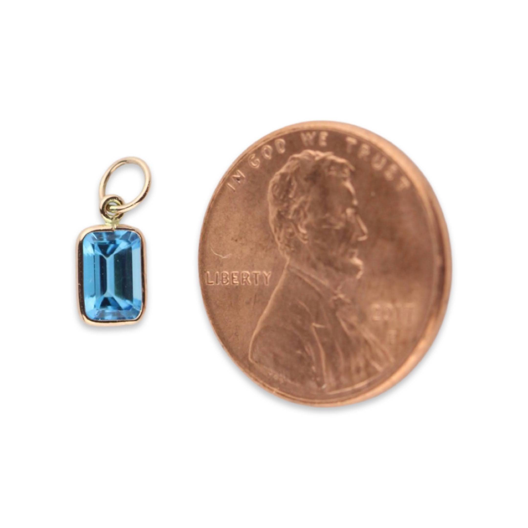 Swiss Blue Topaz Charm 6x4 Emerald Shape Handmade In 14k Rose Gold