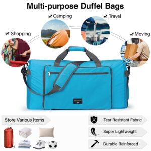 Hanke Travel Duffle Bag For Men & Women,Large Foldable Gym Bag with Shoes and Basketball Compartment, Lightweight Carry On Weekender bags,Waterproof & Tear Resistant Overnight Bags. (Sky Blue)