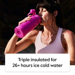 Takeya Sport 32 oz Triple Wall Insulated Stainless Steel Water Bottle With Ice Blocking Spout Lid, Unmatched Quality, 26+ Hours Cold, Pink Sweep