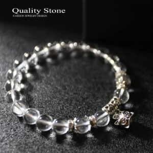 KS-WORKSHOP 8MM Stretch Bracelet for Women Handmade Beads Chain Quality Natural Stone White Crystal Beaded Girls Charm Dancing Lion Pendant Semi-Precious Gemstone Perfect Valentine's Gift Birthday