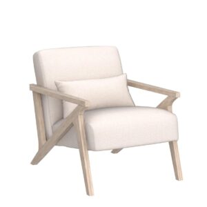 INZOY Mid Century Modern Chair with Wood Frame, Upholstered Armchair with Waist Cushion, Accent Chair for Living Room Bedroom Apartment, Easy Assembly, Beige