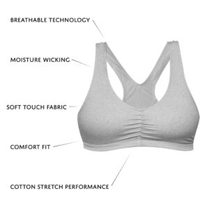 Sexy Basics Women's Cotton Spandex Racer Back Bra | 4 Way Stretch Pullover Workout Sport Bras (Multi-Pack)