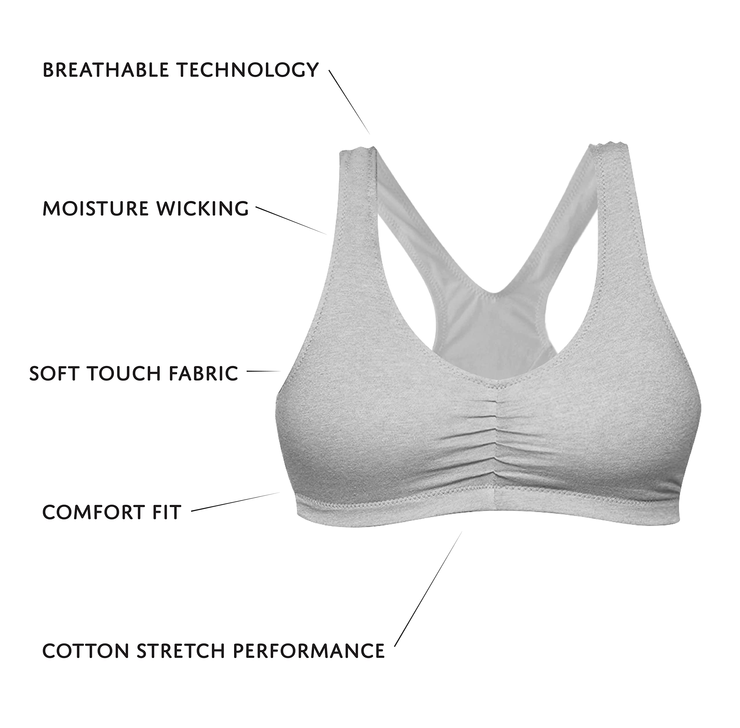 Sexy Basics Women's Cotton Spandex Racer Back Bra | 4 Way Stretch Pullover Workout Sport Bras (Multi-Pack)