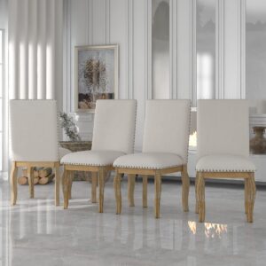 merax set of 4 dining chairs wood upholstered fabirc dining room chairs with backrest, nailhead and curved chair legs for dining room, living room